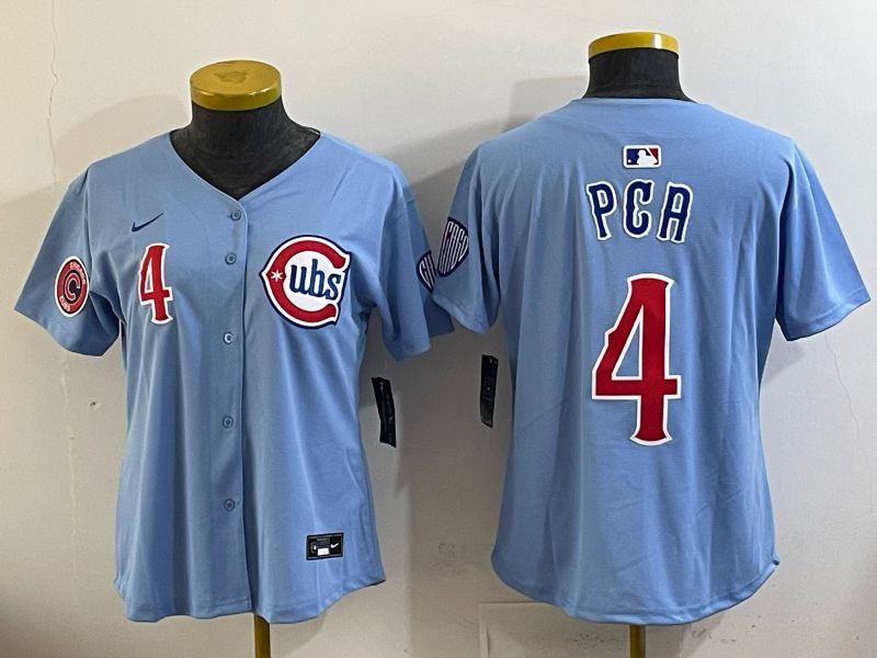 Women Chicago Cubs 4 Pga Light blue Throwback Nike MLB 2025 jersey 03